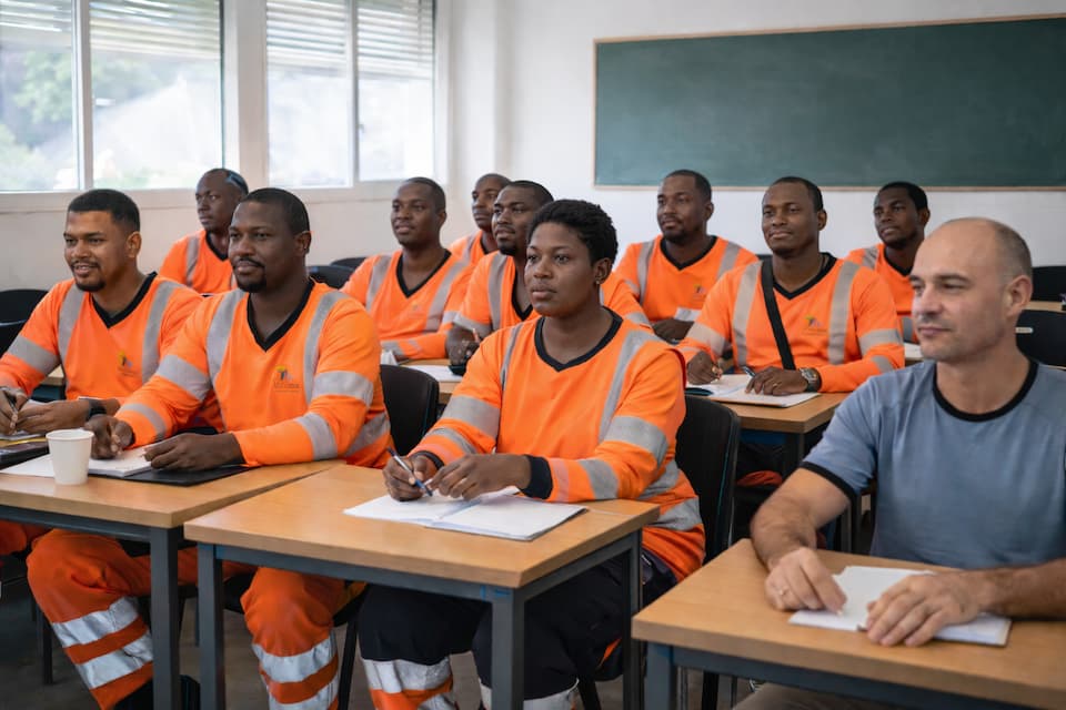 Groupe de salariés ALOMALAVOUNI en formation pour le titre professionnel Ouvrier du génie écologique